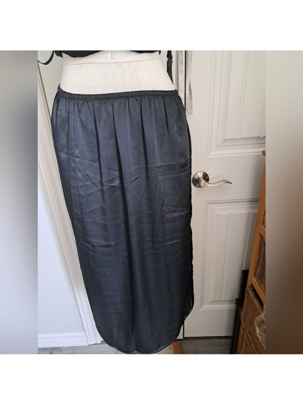 VTG CALVIN KLEIN silky satiny feel black long slip cut out detailing ladies M